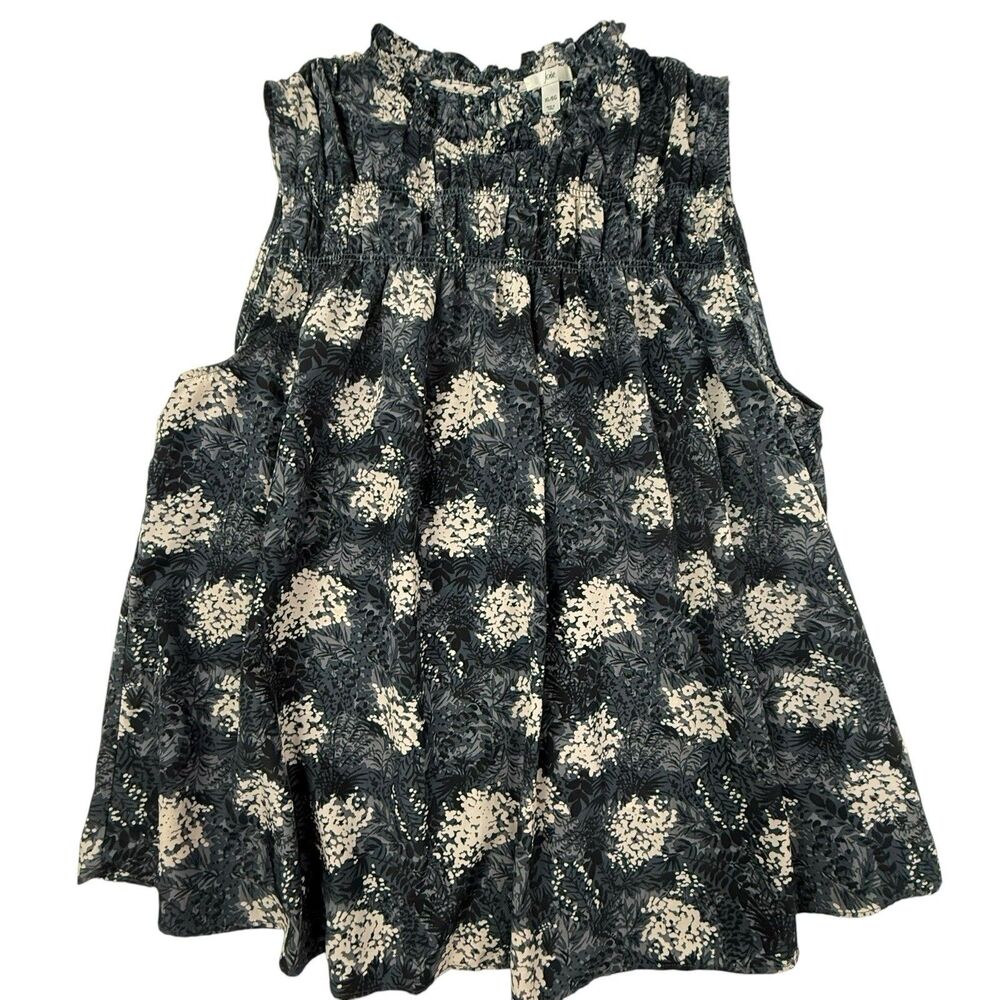 Joie Smocked Neck Sleeveless High Neck Top XL Baltic Print Floral Relaxed Boho